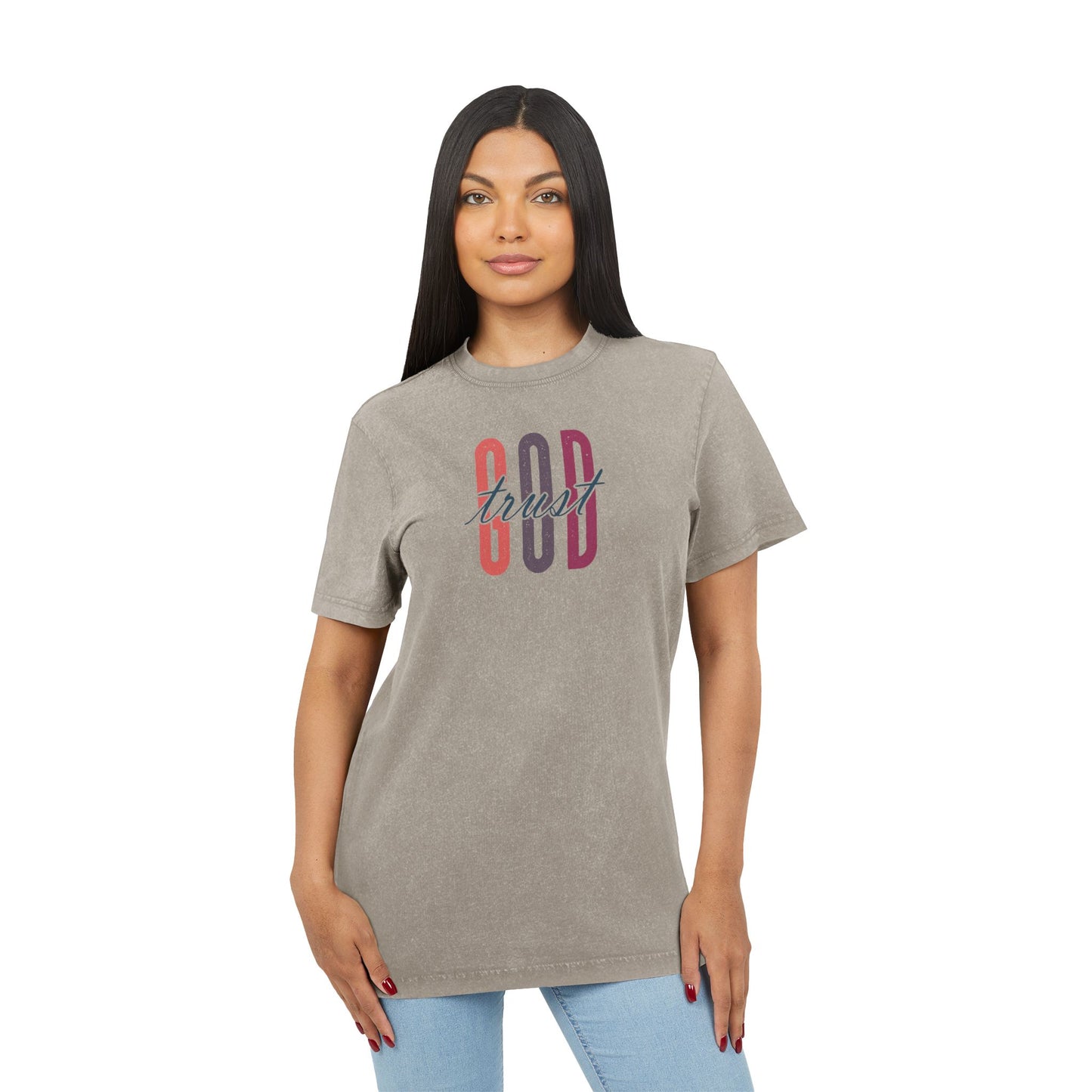 Acid Washed God Tee - Trendy Round Neck Shirt for Casual Style