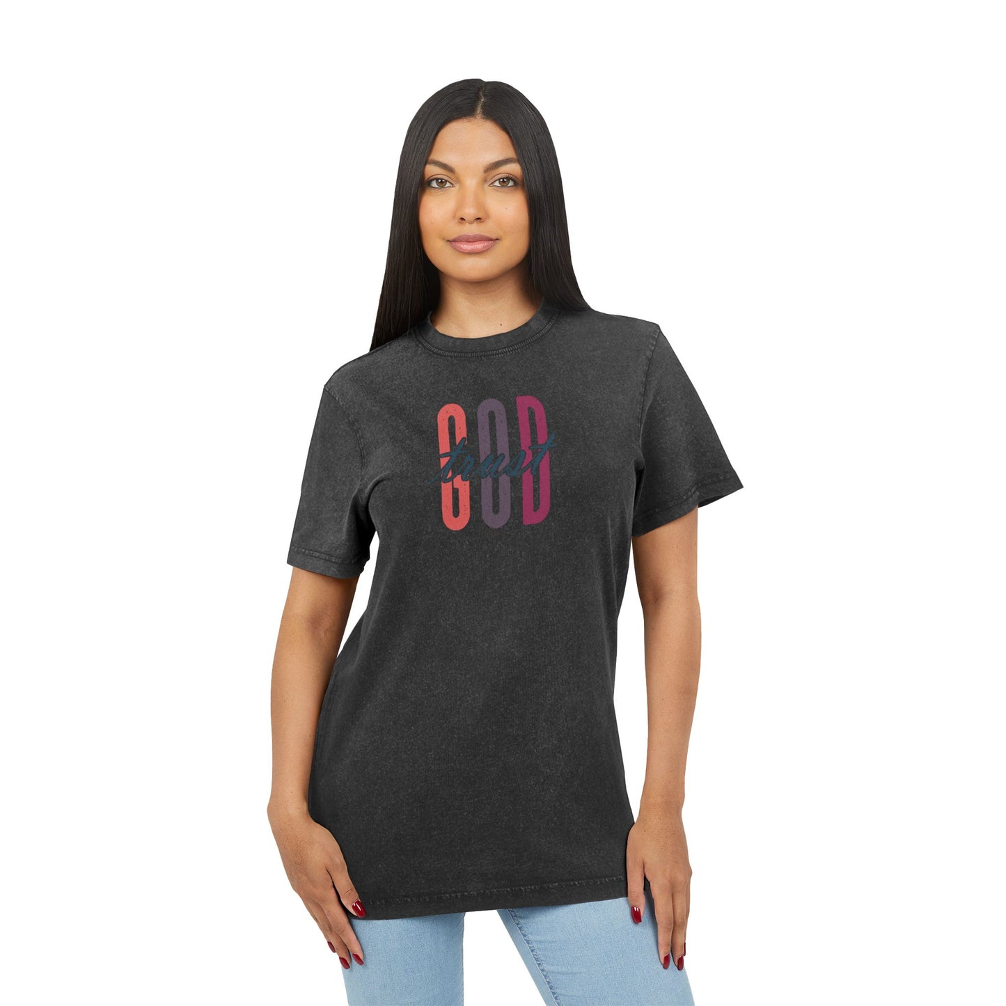 Acid Washed God Tee - Trendy Round Neck Shirt for Casual Style