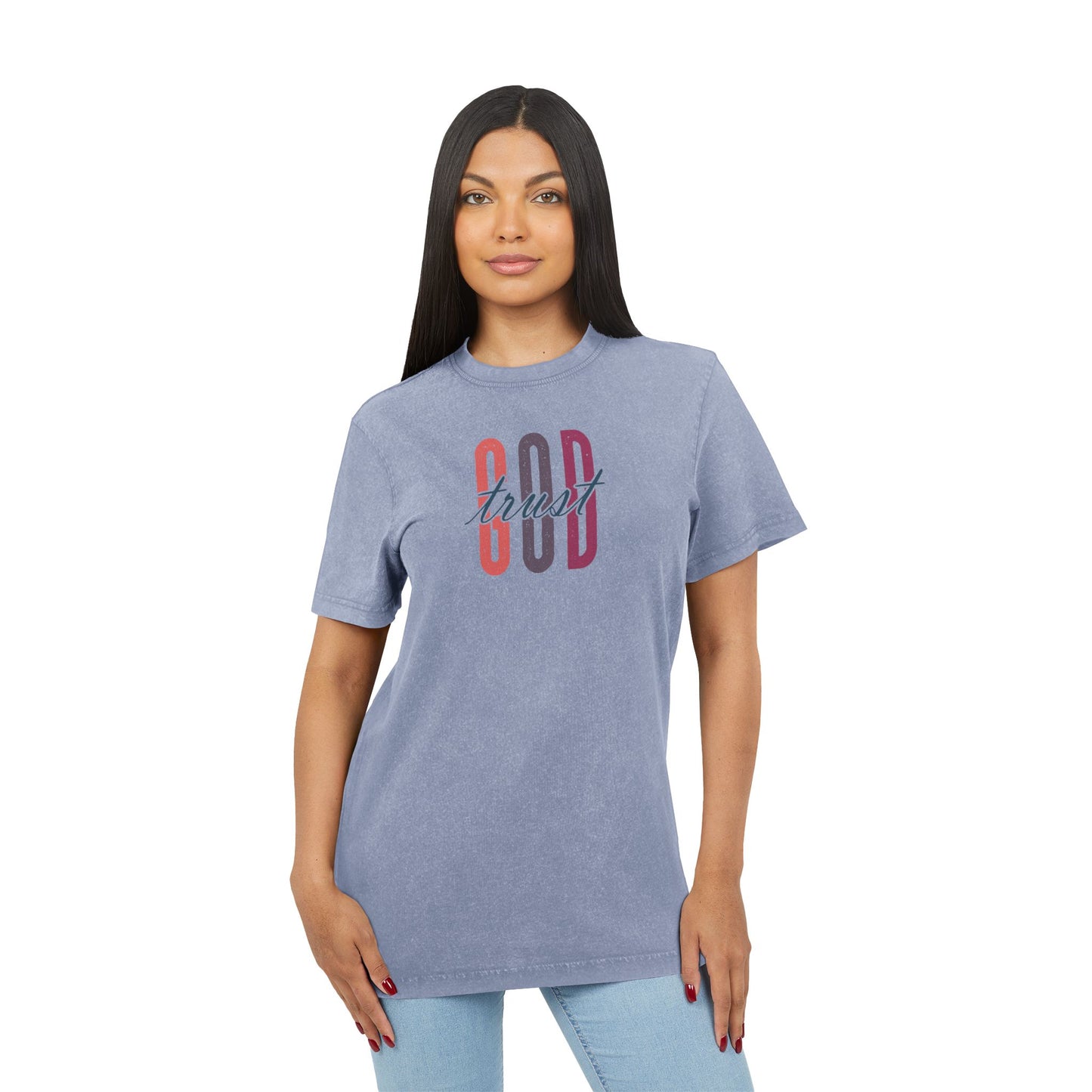 Acid Washed God Tee - Trendy Round Neck Shirt for Casual Style