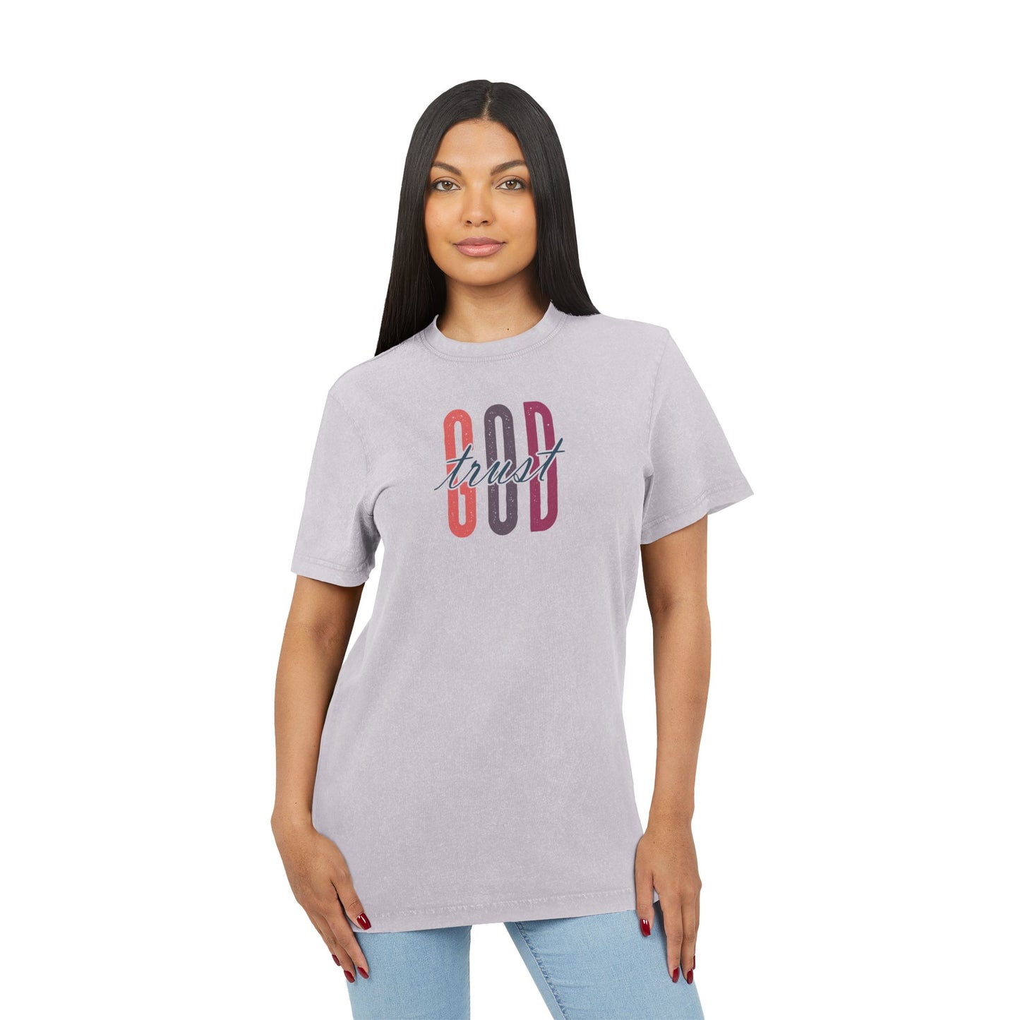 Acid Washed God Tee - Trendy Round Neck Shirt for Casual Style