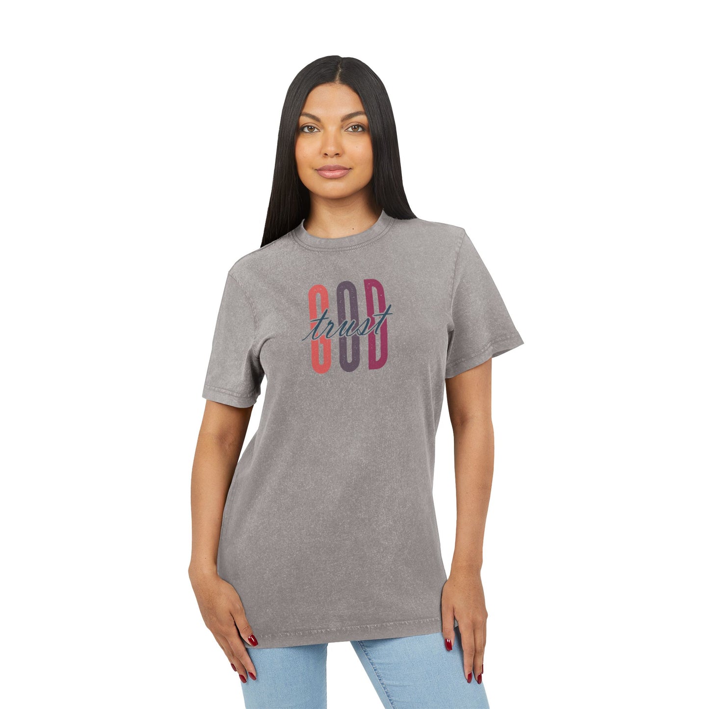 Acid Washed God Tee - Trendy Round Neck Shirt for Casual Style