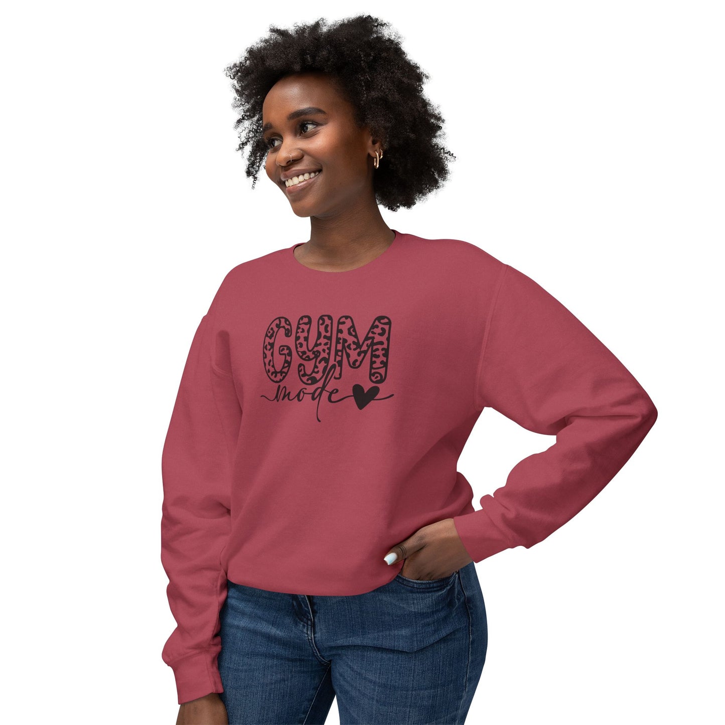 Gym Mode Crewneck Sweatshirt — Leopard Print "Gym Mode" Design