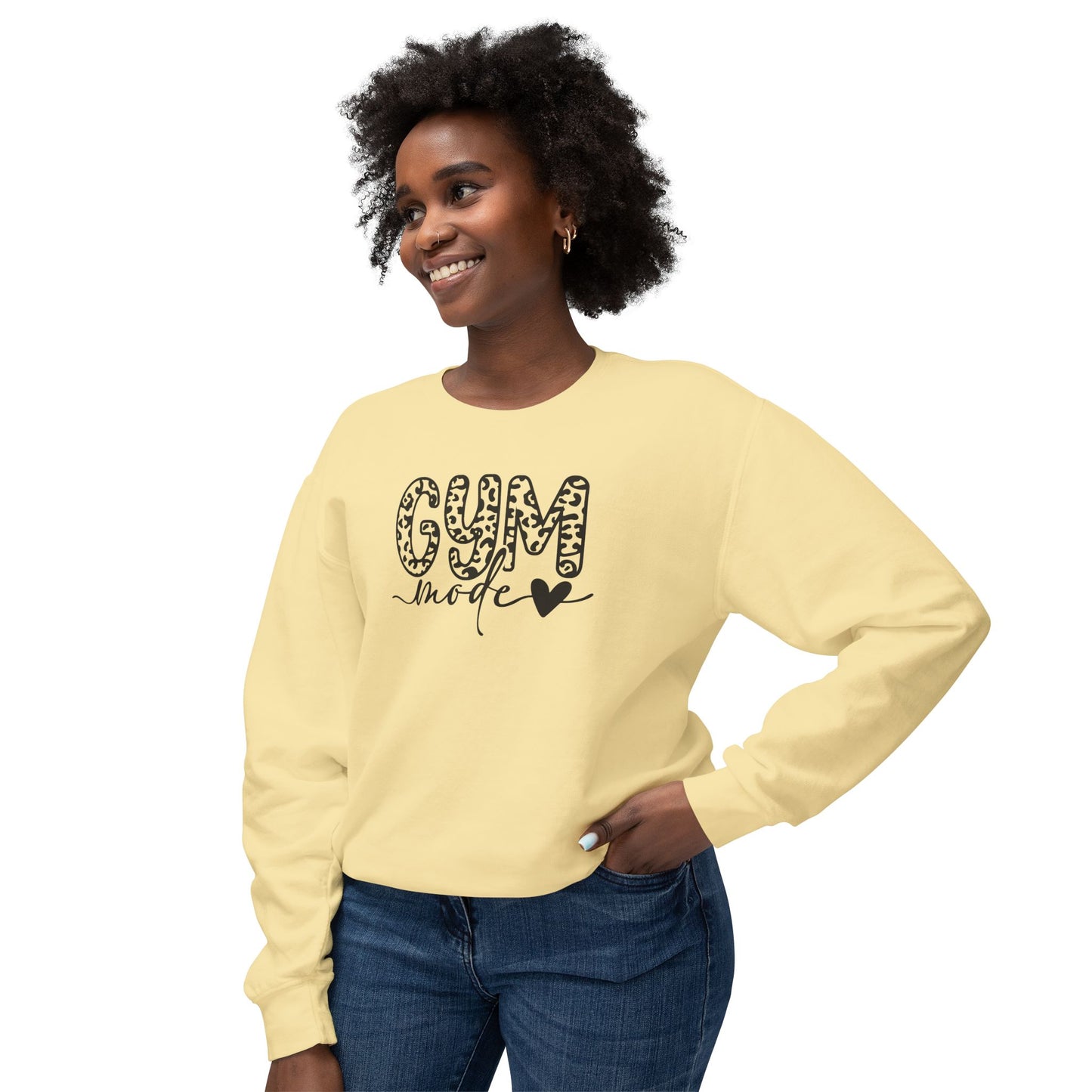 Gym Mode Crewneck Sweatshirt — Leopard Print "Gym Mode" Design