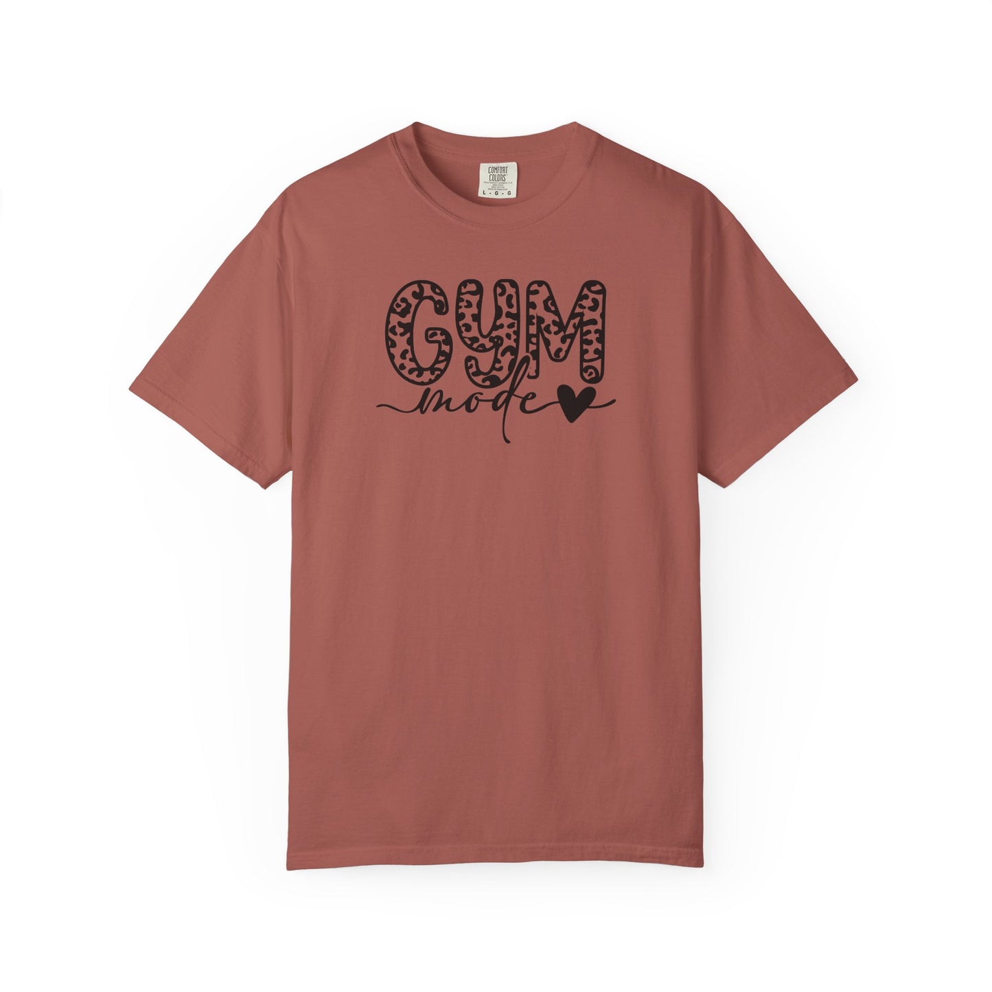 Gym Mode T‑Shirt — Leopard Print "Gym Mode" Fitness Tee with Heart Accent