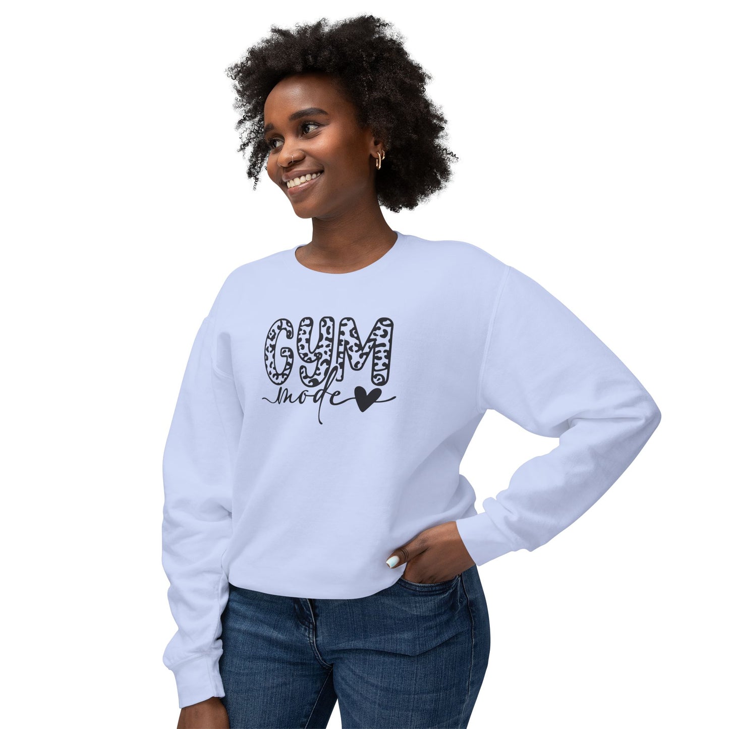 Gym Mode Crewneck Sweatshirt — Leopard Print "Gym Mode" Design
