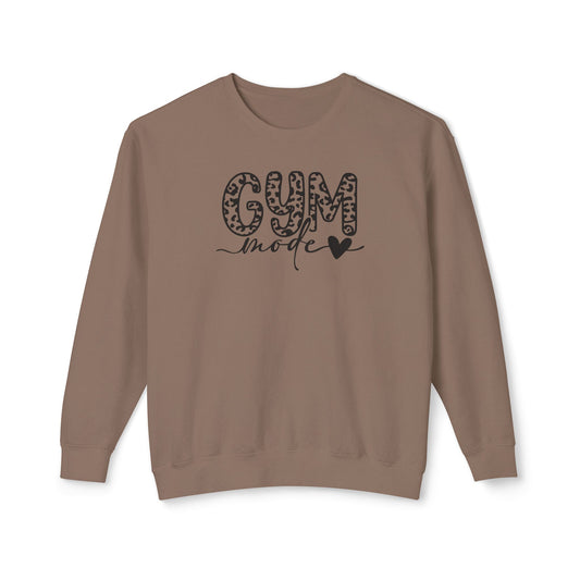 Gym Mode Crewneck Sweatshirt — Leopard Print "Gym Mode" Design