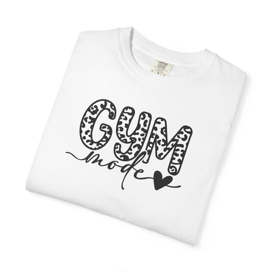 Gym Mode T‑Shirt — Leopard Print "Gym Mode" Fitness Tee with Heart Accent