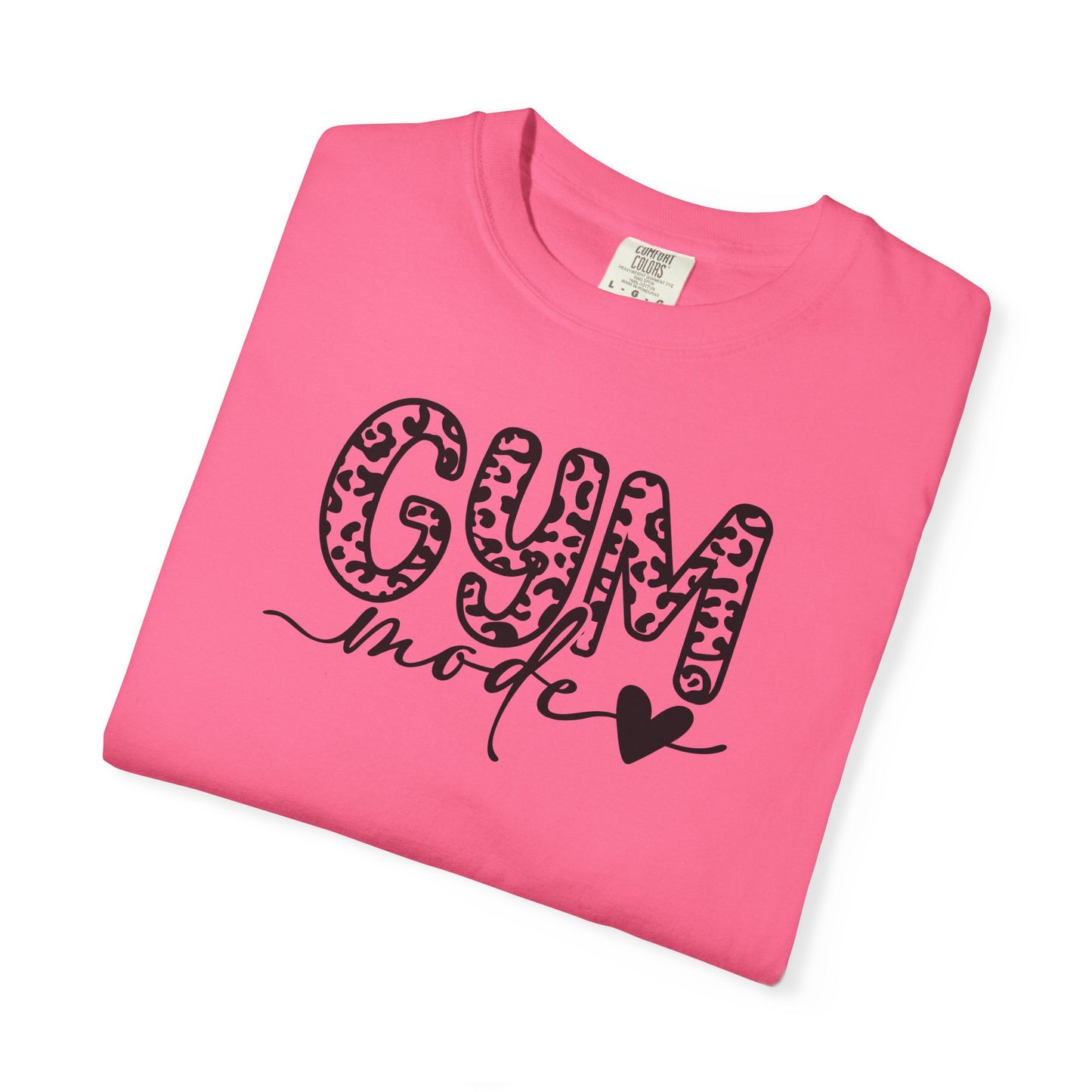 Gym Mode T‑Shirt — Leopard Print "Gym Mode" Fitness Tee with Heart Accent