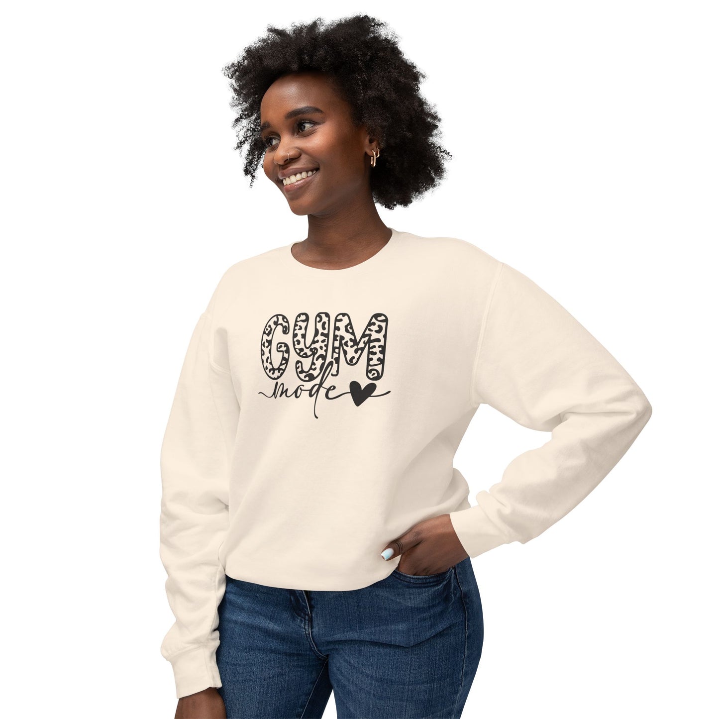 Gym Mode Crewneck Sweatshirt — Leopard Print "Gym Mode" Design