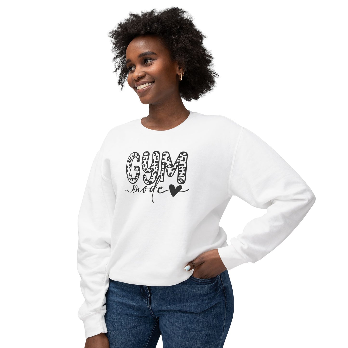 Gym Mode Crewneck Sweatshirt — Leopard Print "Gym Mode" Design